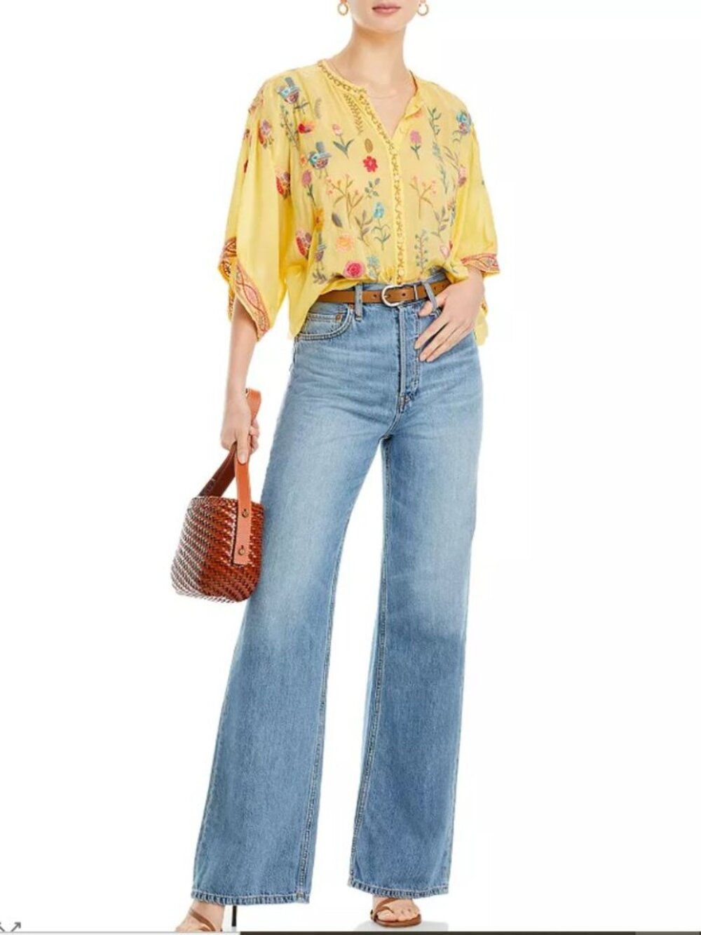 Johnny Was Embroidered Blouse Top Roylane Floral Birds Yellow Sz S - Picture 3 of 16